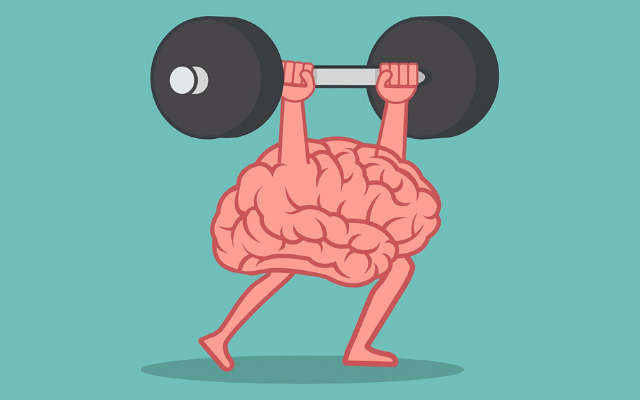 Illustration of a brain lifting a barbell over itself