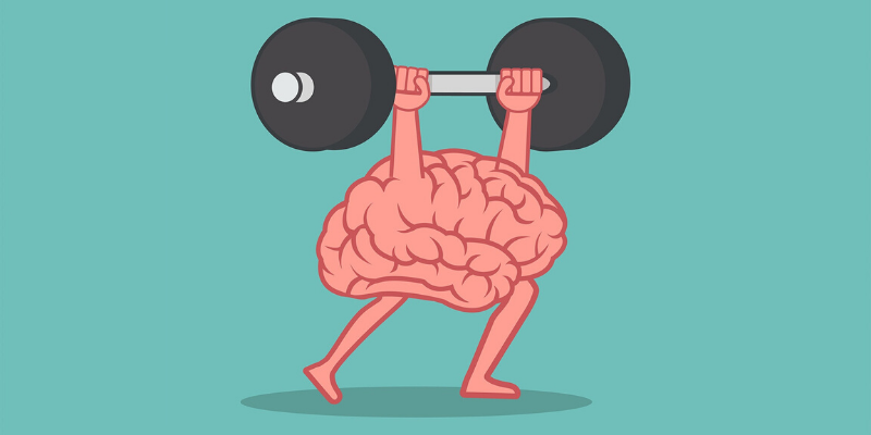 Illustration of a brain lifting a barbell over itself